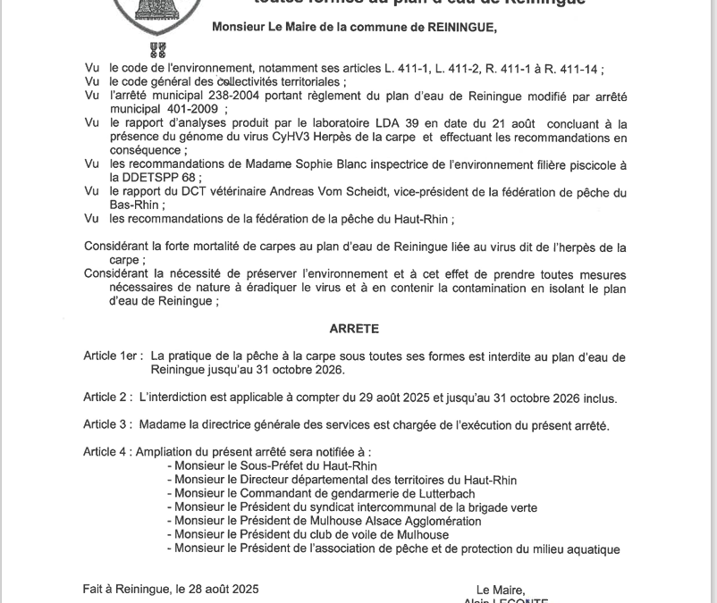 CYHV 3 (Cyprinid herpesvirus 3) — Mesures d’urgence